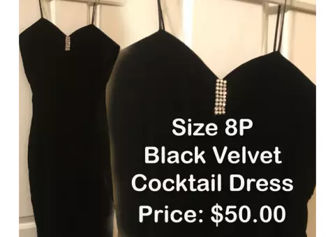 Black Velvet Cocktail Dress Size: 8P