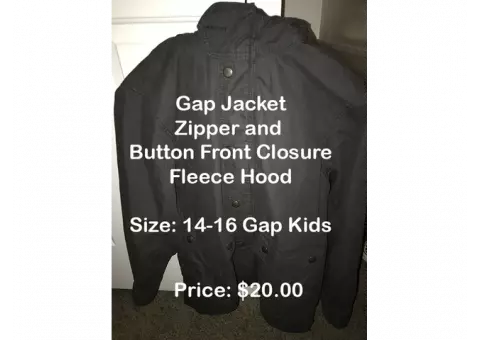Gap Jacket - Zipper and Front Button Closure - Fleece Hood