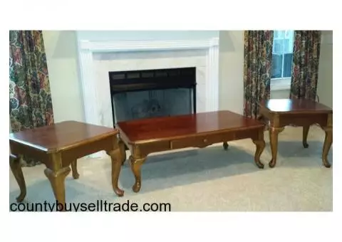 Fruitwood Coffee Tables with 2 end tables